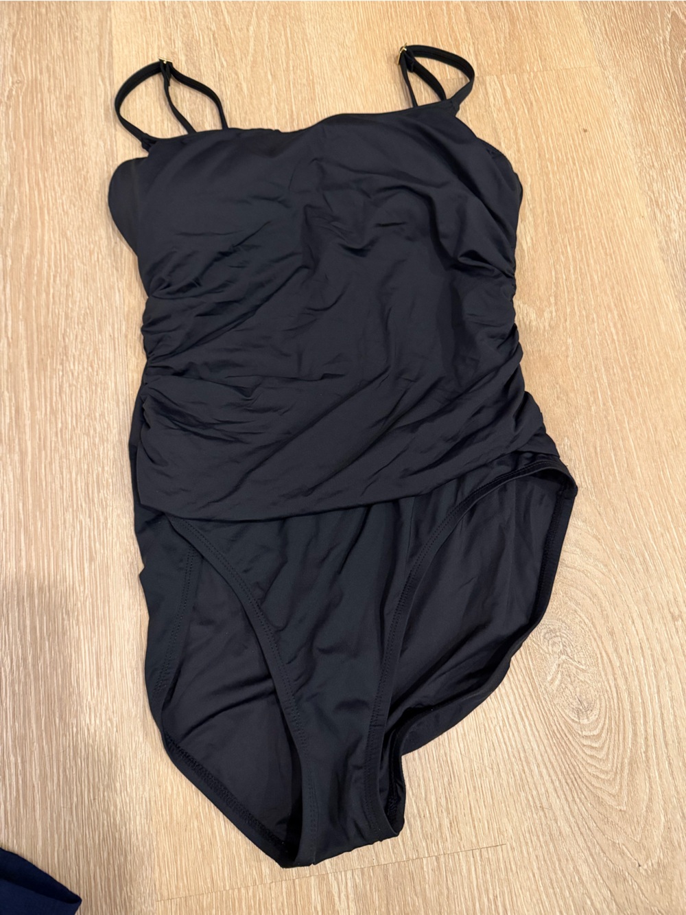 La Blanca Black Ruched One-Piece Swimsuit with Adjustable Straps